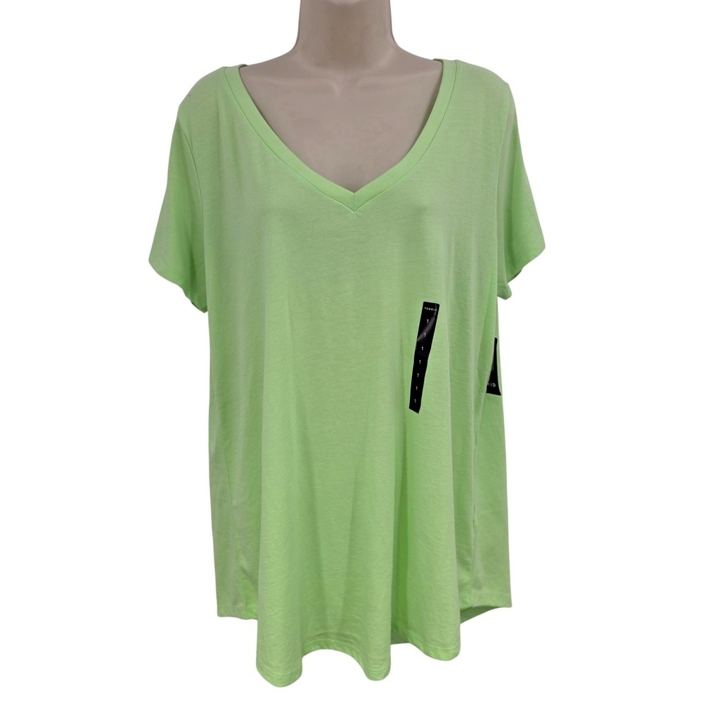 Torrid Top Women 1X Green V Neck Short Sleeve Lightweight Jersey Plus Tee